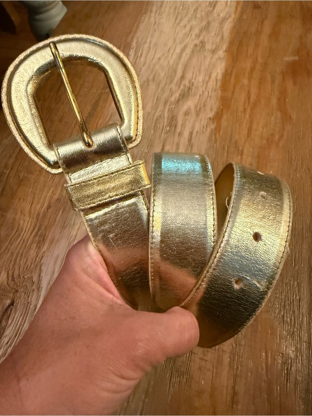 Metallic Gold Women's Leather Belt Size S